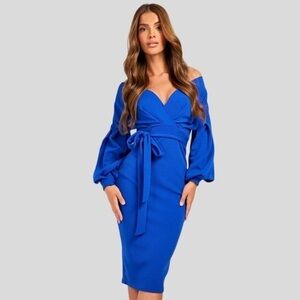 COBALT OFF THE SHOULDER MIDI DRESS US 14